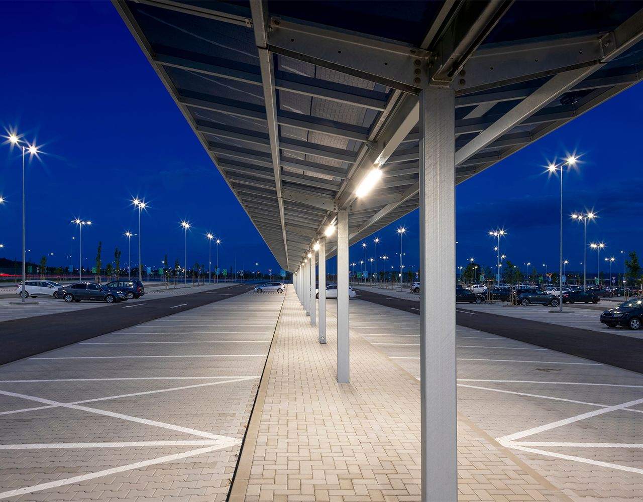 covered parking area solar led lighting